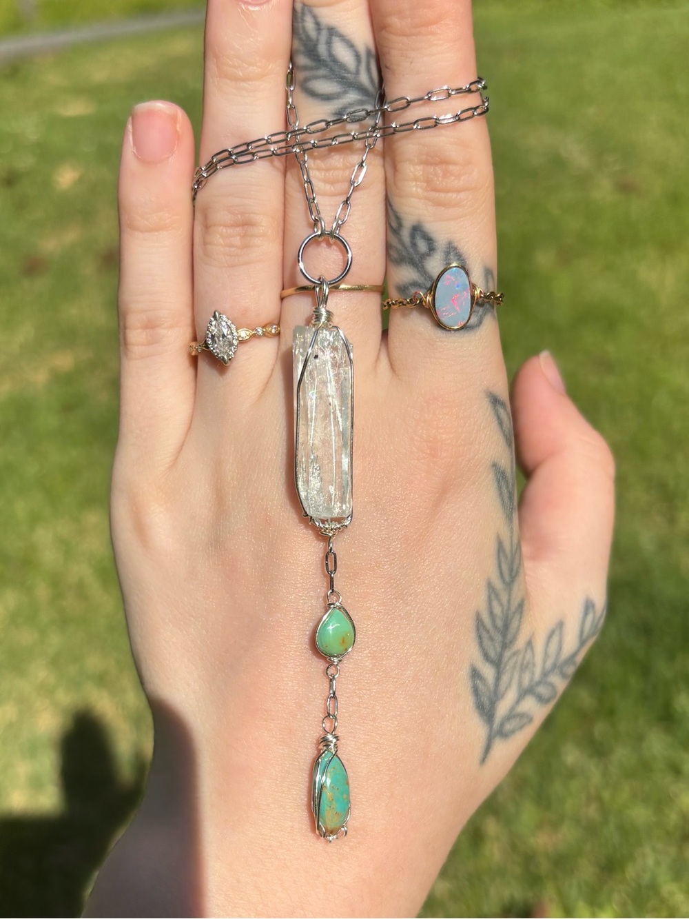 Aquamarine and turquoise dangle necklace
